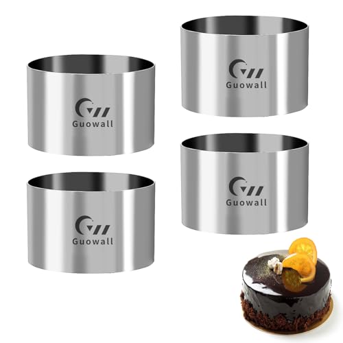 Guowall Seamless Cake Ring Mold 4 Pack Stainless Steel Mousse Mould Round Food Mold Pastry Cookie Cutter for Baking - 3.15 x 2 inch - Image 1