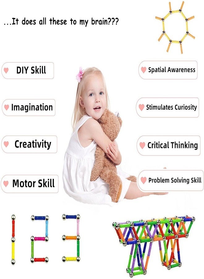 Magnetic 98 Pieces Magnetic Building Blocks 3D Puzzle Toy Building Games with Colorful Magnetic Sticks Montessori Best Gift for Girls and Boys  - Image 4