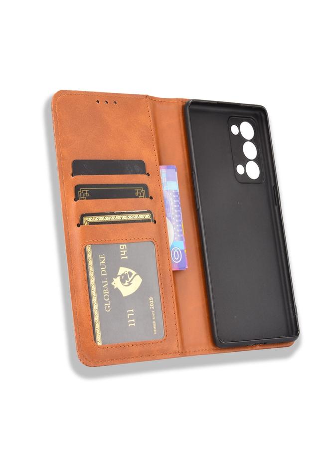 اس-توب جراب لهاتف OPPO Reno6 Pro+ 5G بمشبك مغناطيسي بتصميم حصان مجنون بتصميم كلاسيكي، جراب جلدي قلاب أفقي مع حامل وفتحات للبطاقات وإطار للصور - Image 4