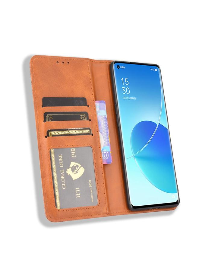 اس-توب جراب لهاتف OPPO Reno6 Pro+ 5G بمشبك مغناطيسي بتصميم حصان مجنون بتصميم كلاسيكي، جراب جلدي قلاب أفقي مع حامل وفتحات للبطاقات وإطار للصور - Image 5