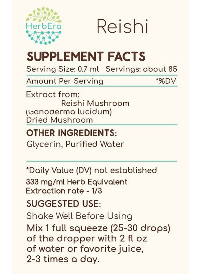 HerbEra Reishi B60 Alcoholfree Herbal Extract Tincture Concentrated Liquid Drops Natural Reishi Mushroom (Ganoderma Lucidum) (2 Fl Oz) - Image 3