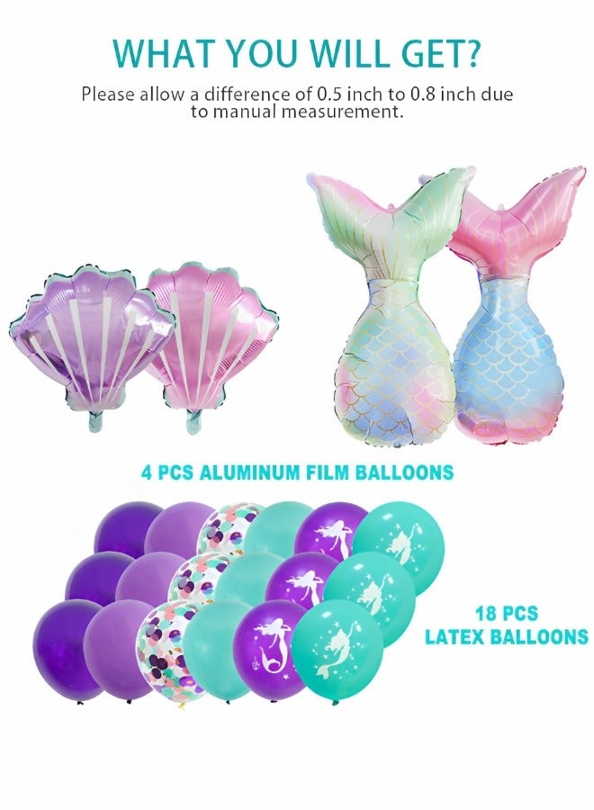 GROIC Mermaid Theme Balloons,Helium Foil Mermaid Tail Sea Shells Balloons, Mermaid Latex Confetti Balloons,Purple Teal Balloons, Mermaid Balloons for Mermaid Ocean Under The Sea Theme Party - Image 2