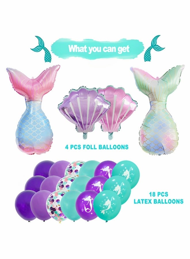 GROIC Mermaid Theme Balloons,Helium Foil Mermaid Tail Sea Shells Balloons, Mermaid Latex Confetti Balloons,Purple Teal Balloons, Mermaid Balloons for Mermaid Ocean Under The Sea Theme Party - Image 3