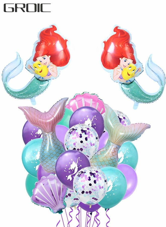 GROIC Mermaid Theme Balloons,Helium Foil Mermaid Tail Sea Shells Balloons, Mermaid Latex Confetti Balloons,Purple Teal Balloons, Mermaid Balloons for Mermaid Ocean Under The Sea Theme Party - Image 1