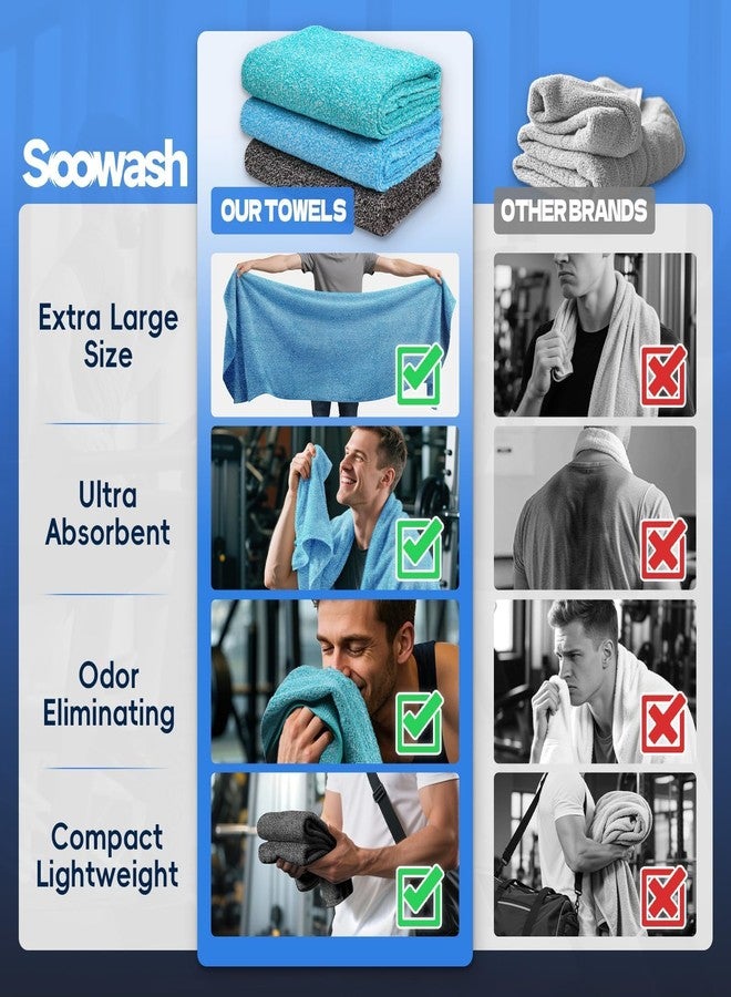 SOOWASH Microfiber Gym Towels for Showering Working Out Quick Dry Remove Bacterias Large Sizes Lightweight Gym Towel for Men Women Tennis Sports Towels for Body Hot Yoga 27 X 55 inch Black/Green/Blue - Image 4