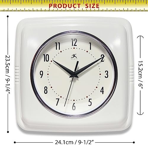 Infinity Instruments Retro – 9-Inch Square Silent Non-Ticking Mid-Century Modern Wall Clock – Vintage Decorative Timepiece for Kitchen, Office, or Diner – White - Image 5