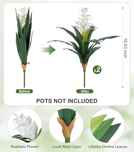 Ivydale Fake Flowers Plants for Outdoors 2 Pcs 1693 Bromeliad Artificial Flowers Uv Resistant Realistic Faux Flowers for Outdoor Planters Outside Porch Patio Yard Garden Indoor DecorationWhite - Image 3