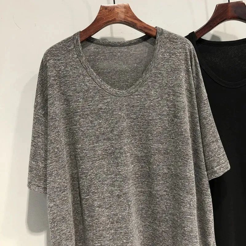 Plus Size 150.00Kg Summer U-Neck T-Shirt Women'S Short-Sleeved Curved Hem Loose Belly-Covering Mid-Long Lazy Style Top - Image 4