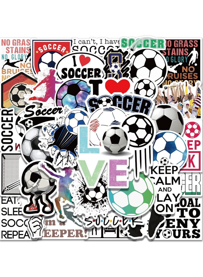 SOLARAE 50PCS Soccer Stickers for Water Bottles, Soccer Gifts for Boys, for Laptop, Skateboard, Bicycle Soccer Gift Decal for Teens Kids Girls - Image 1