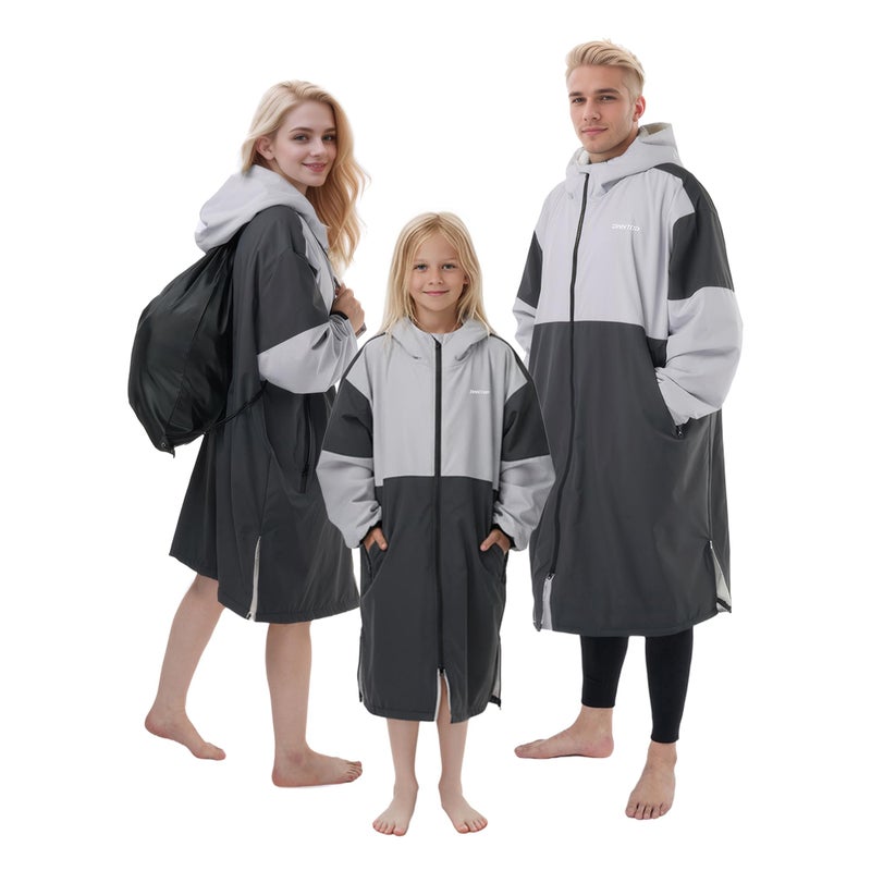 Owntop Swim Parka Women Waterproof After Swim Coat Oversized Hooded Changing Surf Poncho for Beach Pool Gray S - Image 2