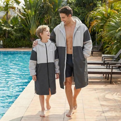 Owntop Swim Parka Women Waterproof After Swim Coat Oversized Hooded Changing Surf Poncho for Beach Pool Gray S - Image 3