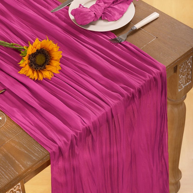 DeZerlor Hot Pink Cheesecloth Table Runner Spring Table Runner Boho Gauze 120 Inches Fuschia Cheese Cloth Table Decor for Wedding Bridal Baby Shower Valentine's Day - Image 4