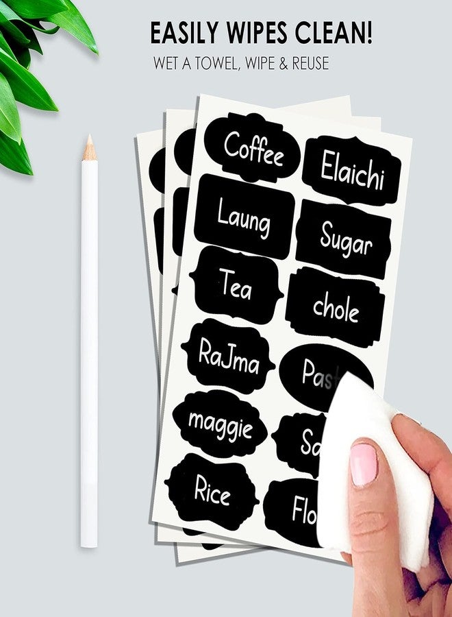 SLGIFT 84 Pc Vinyl Stickers for Mason Jars Glass Bottles, Decals Craft, Kitchen Waterproof Jar Labels Stickers with Pencil (12 Different Shapes 2.5 Inch x 1.25 Inch) (Black Color) - Image 3