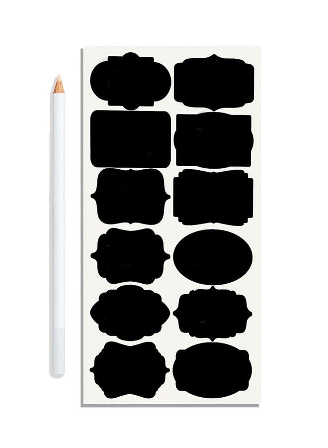 SLGIFT 84 Pc Vinyl Stickers for Mason Jars Glass Bottles, Decals Craft, Kitchen Waterproof Jar Labels Stickers with Pencil (12 Different Shapes 2.5 Inch x 1.25 Inch) (Black Color) - Image 1