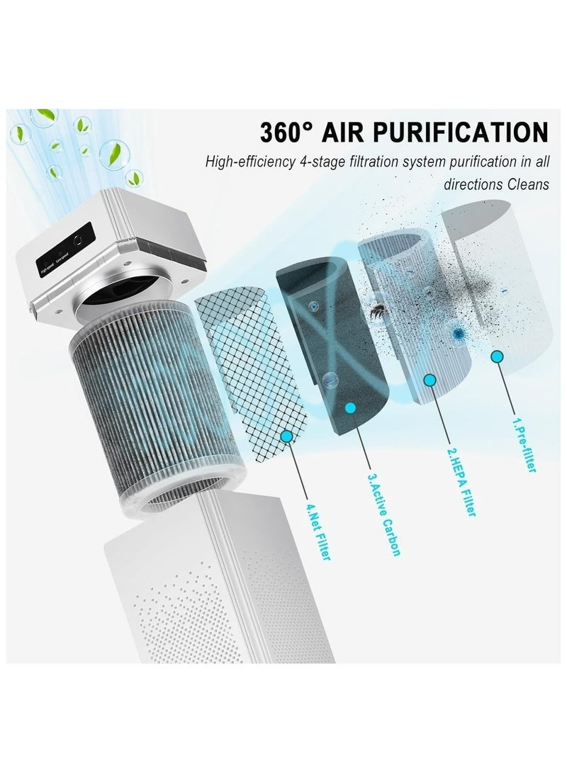 باندا جهاز تنقية هواء للغرف الكبيرة مزود بفلتر HEPA حقيقي، وتنظيف بزاوية 360 درجة للغبار وحبوب اللقاح والدخان ومخلفات الحيوانات الأليفة، ووضع نوم هادئ للغاية بمستوى ضوضاء 34 ديسيبل، وعلاج عطري وإضاءة ليلية، وترشيح بنسبة 99.97% للجسيمات الدقيقة PM2.5 - Image 2