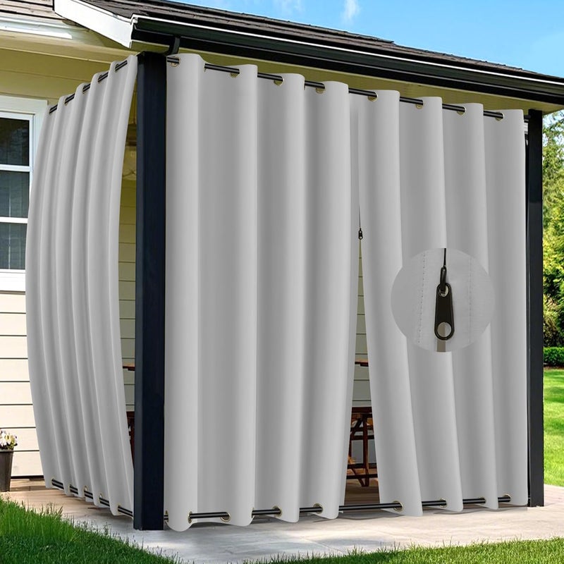 Arfntevss Outdoor Curtains for Patio Waterproof 2 Panels Blackout Extra Wide Curtains with Zipper Top & Bottom Grommet Sun Blocking Outdoor Privacy Drape for Gazebo Porch (110x120, Light Gray) - Image 1