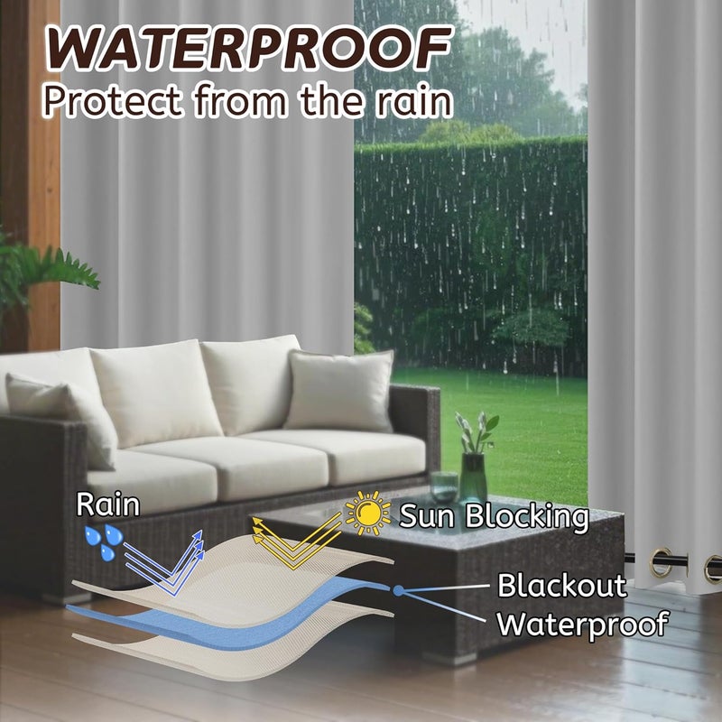 Arfntevss Outdoor Curtains for Patio Waterproof 2 Panels Blackout Extra Wide Curtains with Zipper Top & Bottom Grommet Sun Blocking Outdoor Privacy Drape for Gazebo Porch (110x120, Light Gray) - Image 4