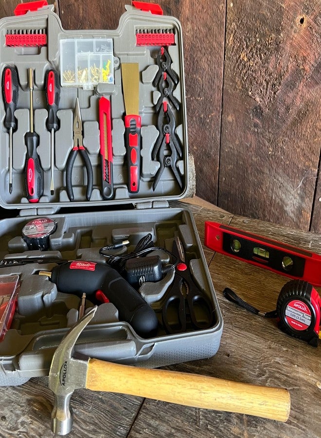 Apollo Tools 144 Piece Household Tool Set with Convenient Cordless Screwdriver and Most Used Tools in Sturdy Carrying Case for Home Repairs, DIY and Crafts - Red - DT8422 - Image 3