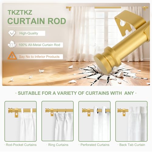 TKZTKZ Sturdy Durable Curtain Rod:Gold Curtain Rods for Windows 18-45 Inch,Adjustable Heavy Duty Curtains Rod for Bedroom/Kitchen/Dorm/Apartment/Door,Small Modern Decorative Drapery Rods (All-Metal) - Image 3