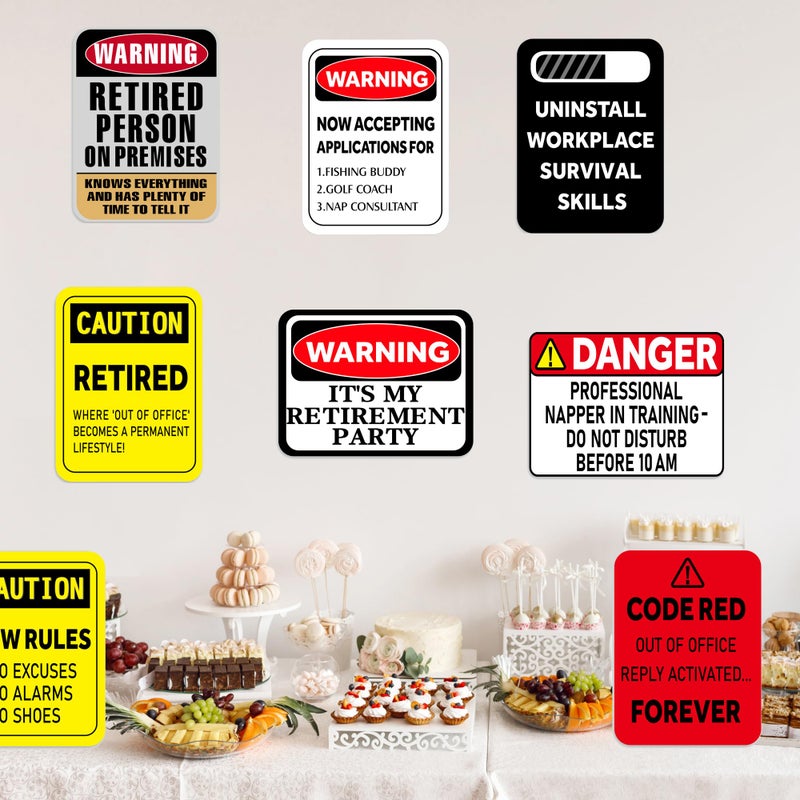 JunyRuny Happy Retirement Party Decorations - 9PCS Signs, Retirement Gifts for Women & Men, Table Centerpieces Yellow Caution Logos on Door Windows Yard Garden Warning Retired Person On Premises Sign - Image 3