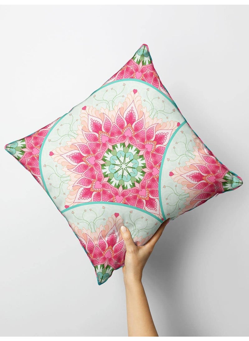 Bianca BIANCA Designer Reversible Printed Silk Linen Cushion Covers -1pc 16 X16 Size (Suzane) | with Contrast Front & Back Digital Print | Hidden Zipper Floral-dots-Coral/Teal  - Image 1
