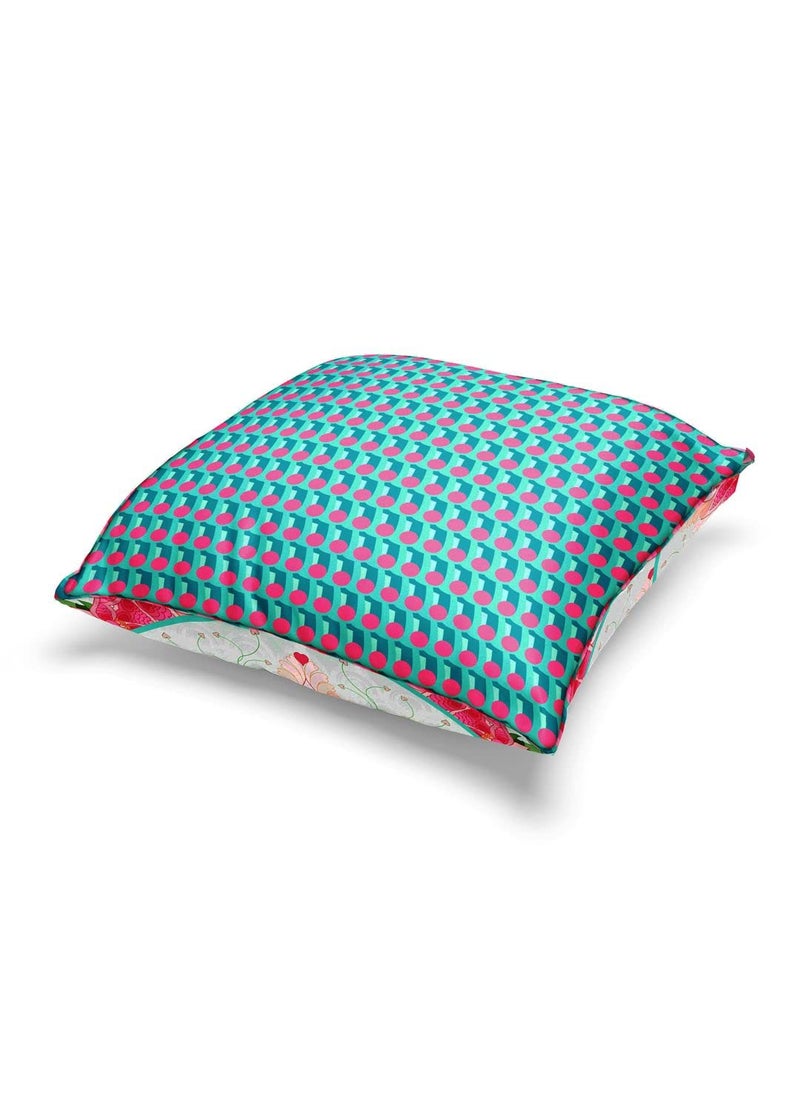 Bianca BIANCA Designer Reversible Printed Silk Linen Cushion Covers -1pc 16 X16 Size (Suzane) | with Contrast Front & Back Digital Print | Hidden Zipper Floral-dots-Coral/Teal  - Image 3