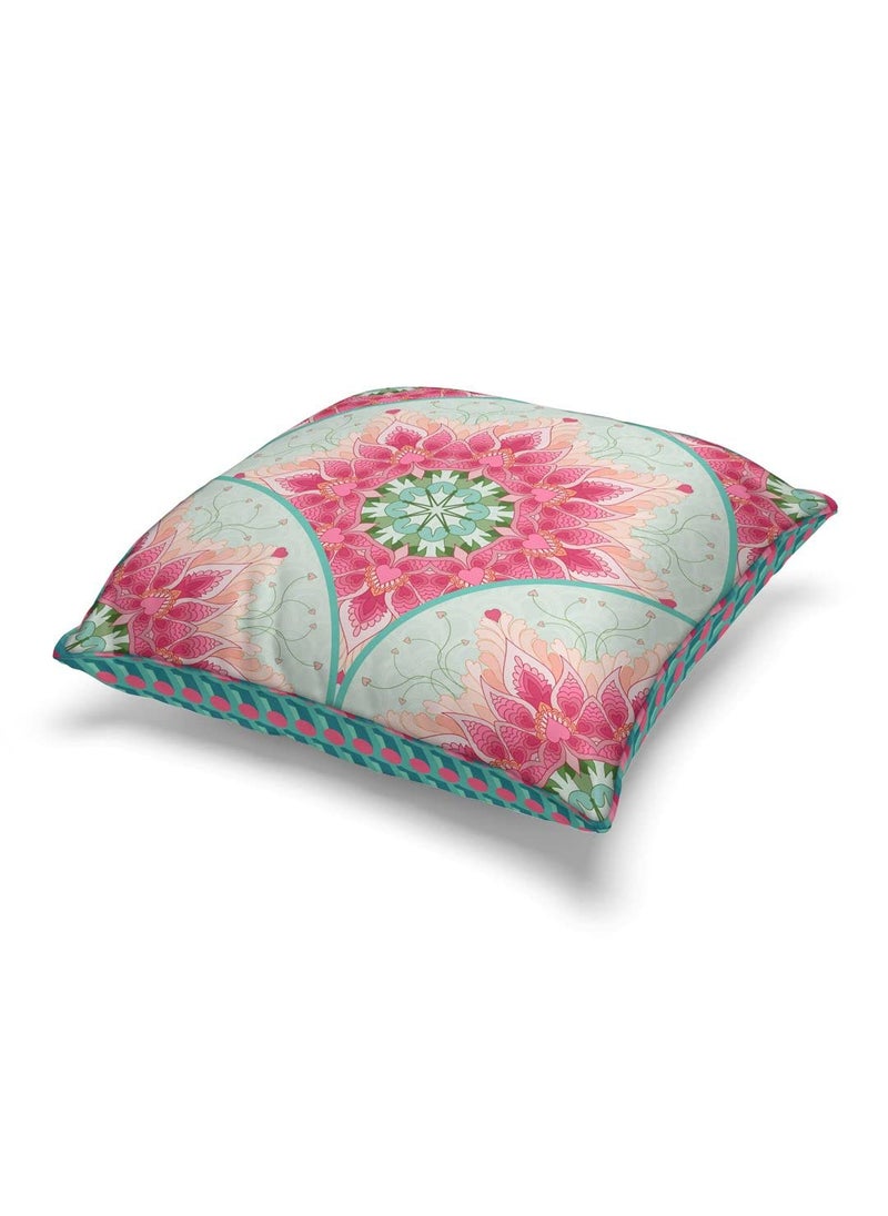 Bianca BIANCA Designer Reversible Printed Silk Linen Cushion Covers -1pc 16 X16 Size (Suzane) | with Contrast Front & Back Digital Print | Hidden Zipper Floral-dots-Coral/Teal  - Image 2