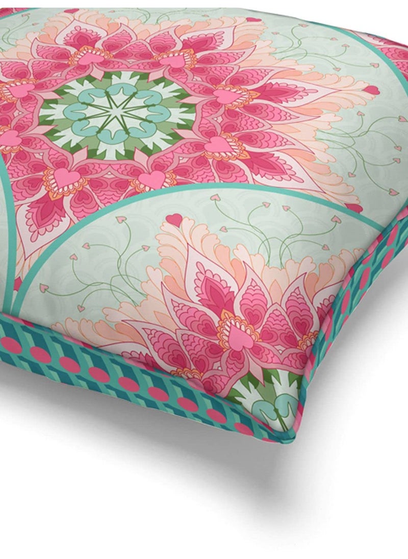 Bianca BIANCA Designer Reversible Printed Silk Linen Cushion Covers -1pc 16 X16 Size (Suzane) | with Contrast Front & Back Digital Print | Hidden Zipper Floral-dots-Coral/Teal  - Image 4