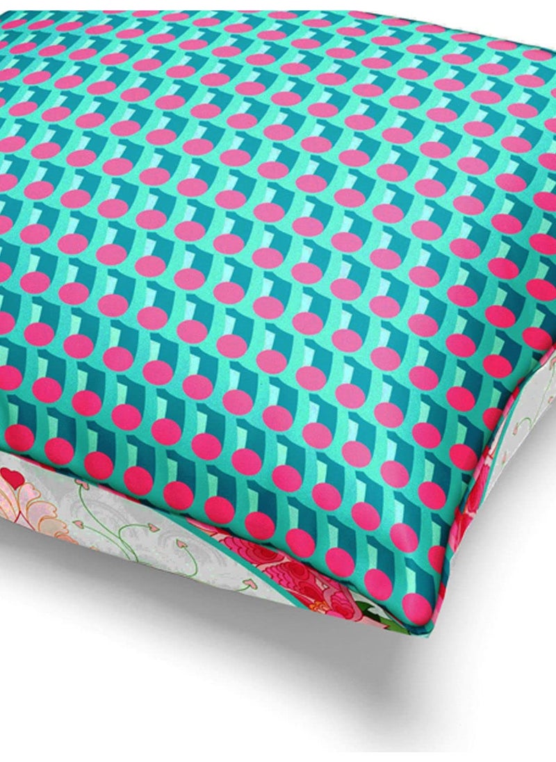 Bianca BIANCA Designer Reversible Printed Silk Linen Cushion Covers -1pc 16 X16 Size (Suzane) | with Contrast Front & Back Digital Print | Hidden Zipper Floral-dots-Coral/Teal  - Image 5