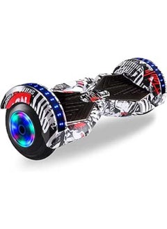 ماركة غير محددة NINOTO Scooter Hoverboard Patin Music Lights Bluetooth 8 بوصة مكبر صوت بلوتوث للموسيقى، أضواء LED على الإطارات (أسود أبيض) 