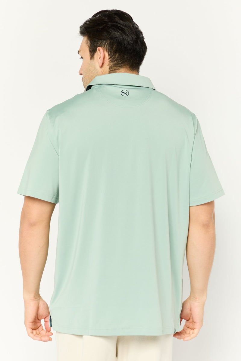 PUMA تي شيرت بولو رياضي للرجال بأكمام قصيرة، لون أخضر حكيم - Image 4