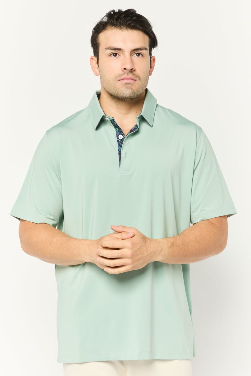 PUMA تي شيرت بولو رياضي للرجال بأكمام قصيرة، لون أخضر حكيم - Image 1