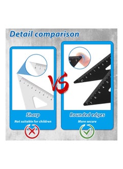 KASTWAVE 4Pcs Triangular Scale Ruler Set, Geometric Protractor Mathematical Triangle Ruler Aluminum Ruler for School and Office Supplies Math Rulers for Kids and Adults Draftsman (Black)  - Image 3