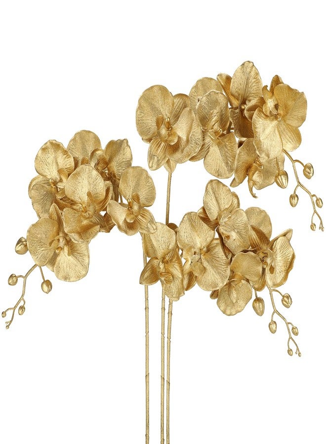 DILATATA Gold Glitter Artificial Orchid Stems 3 Pcs, 31.5" Christmas Fake Phalaenopsis Orchid Flowers, Sparkling Faux Orchid Branches for Xmas Tree Decorations, Table Centerpieces, Floral Arrangements - Image 1