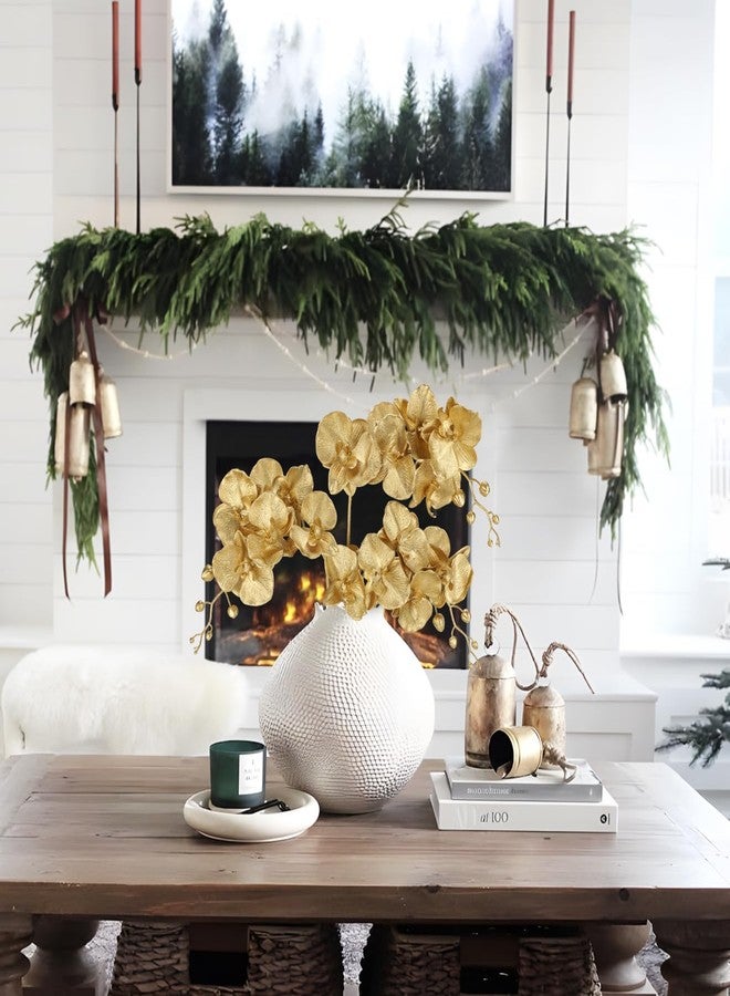 DILATATA Gold Glitter Artificial Orchid Stems 3 Pcs, 31.5" Christmas Fake Phalaenopsis Orchid Flowers, Sparkling Faux Orchid Branches for Xmas Tree Decorations, Table Centerpieces, Floral Arrangements - Image 5