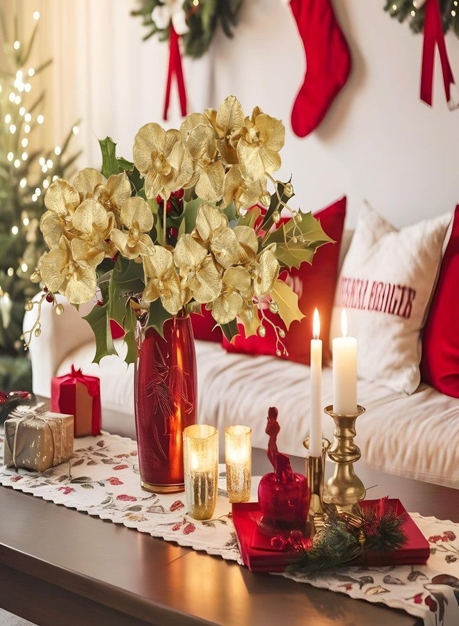 DILATATA Gold Glitter Artificial Orchid Stems 3 Pcs, 31.5" Christmas Fake Phalaenopsis Orchid Flowers, Sparkling Faux Orchid Branches for Xmas Tree Decorations, Table Centerpieces, Floral Arrangements - Image 3