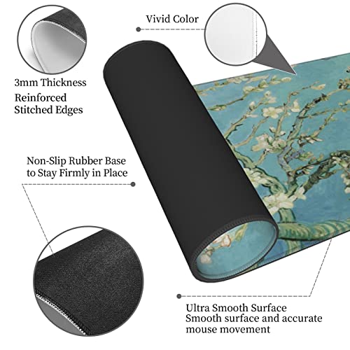 Yilad Almond Blossom Gaming Mouse Pad Non Slip XL Large Mousepad Stitched Edge Rubber Base Desk Mat for Laptop PC Computer - Image 4