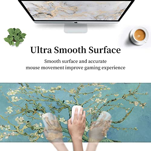 Yilad Almond Blossom Gaming Mouse Pad Non Slip XL Large Mousepad Stitched Edge Rubber Base Desk Mat for Laptop PC Computer - Image 3
