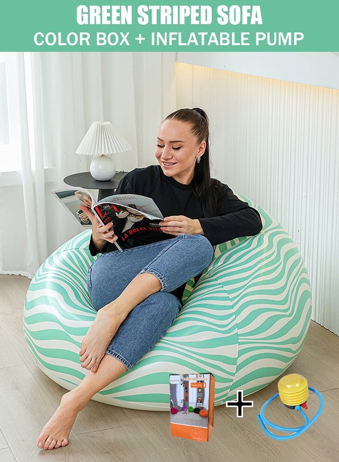 Generic Flocking inflatable sofa PVC striped ball sofa Single ball sofa Foldable outdoor leisure sofa Folding leisure simple household nap lazy person striped inflatable ball sofa  - Image 2