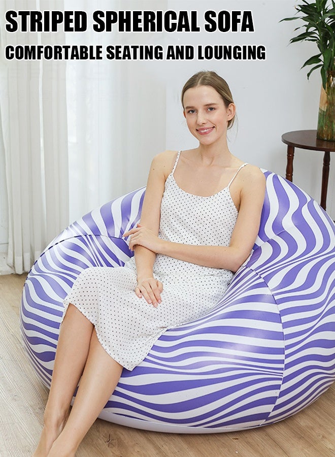 Generic Flocking inflatable sofa PVC striped ball sofa Single ball sofa Foldable outdoor leisure sofa Folding leisure simple household nap lazy person striped inflatable ball sofa  - Image 1