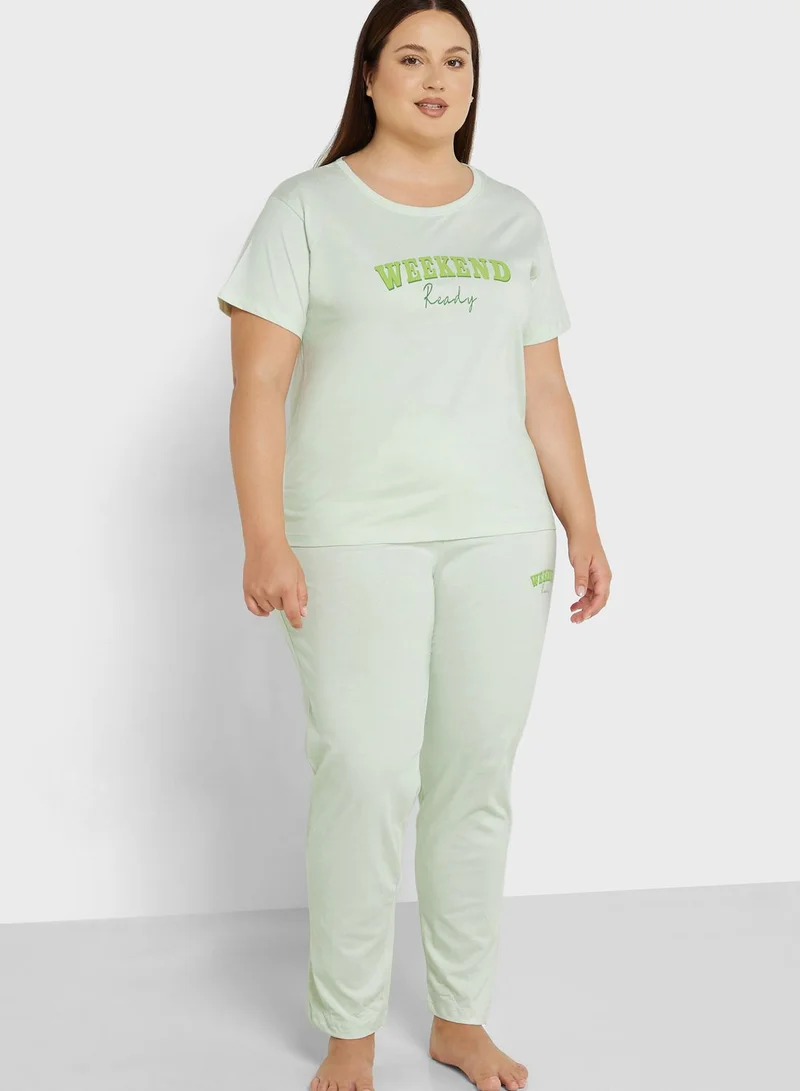 Ginger Plus Graphic Nightwear T-Shirt And Pyjama Set