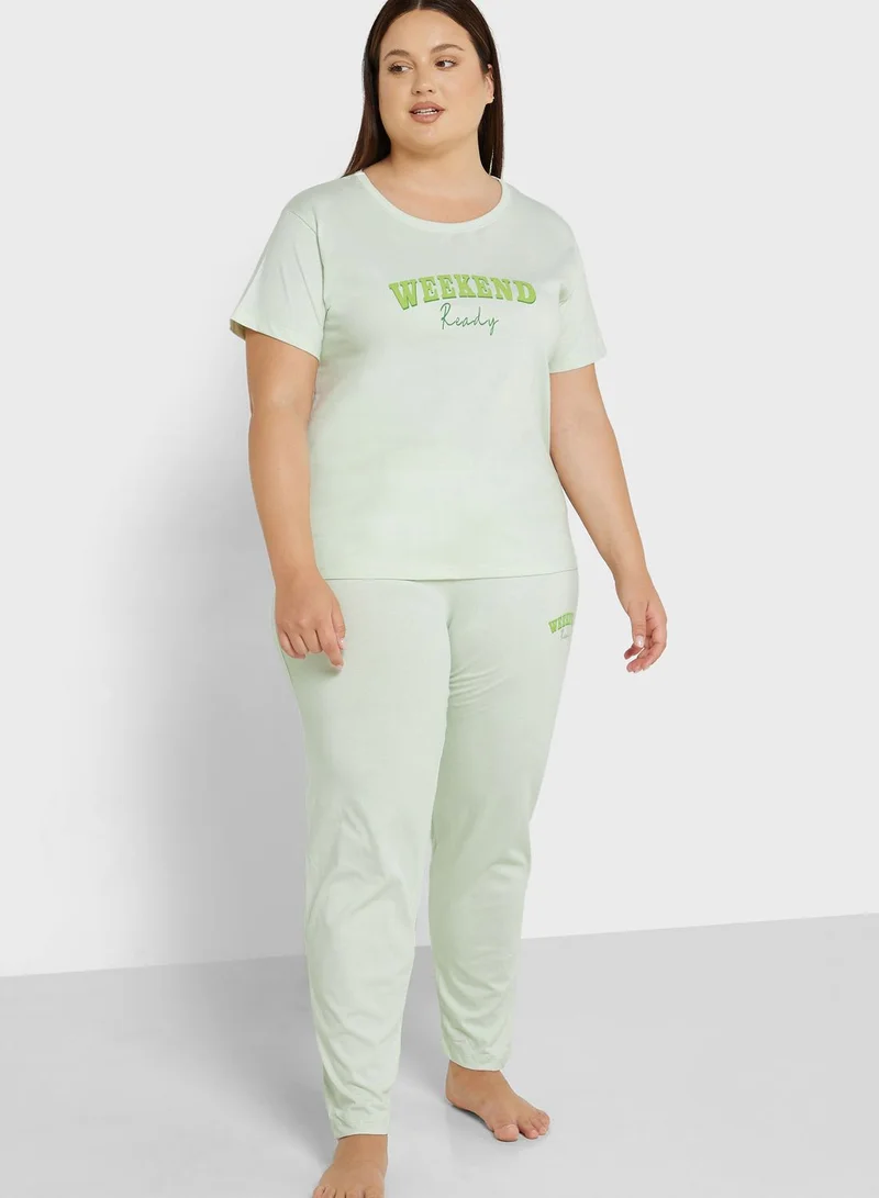 Ginger Plus Graphic Nightwear T-Shirt And Pyjama Set