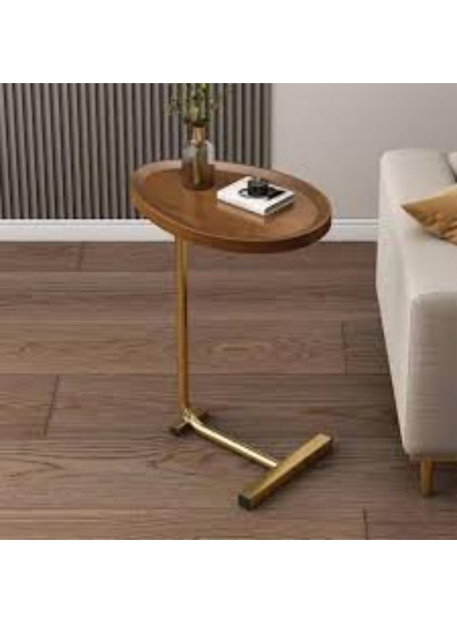 C-shaped side table features a walnut-finished engineered wood top and a gold-finished metal frame. - Image 2