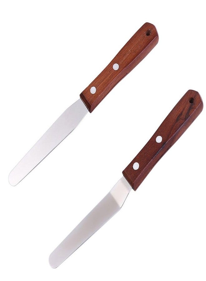 Kopida Cake Cream Spatula 2PCS 4 Inch Icing Spatula Stainless Steel Wooden Handle Cake Scraper Butter Cutter Pastry Decor Tools DIY Home Kitchen Baking Tools - Image 1