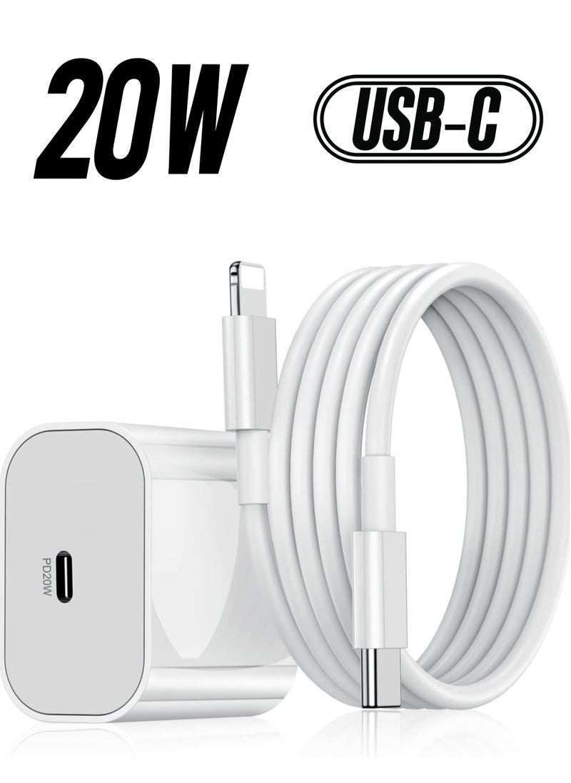ELTRAZONE - 20W PD Charger for iPhone 14 | iPhone 14 Pro Type C Power Charger Adapter with USB C to Light-ning Cable Compatible for iPhone Charger 13, 12, 11, X and Later Series (Charger) - White - Image 1