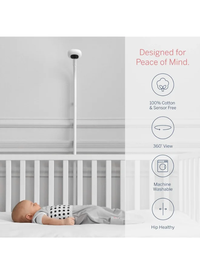 Nanit Breathing Wear Sleeping Bag 100% Cotton Baby Sleep Sack Works With Pro Baby Monitor To Track Breathing Motion Sensor Free, Real Time Alerts, Size Small, 3 To 6 Months - Pebble Grey