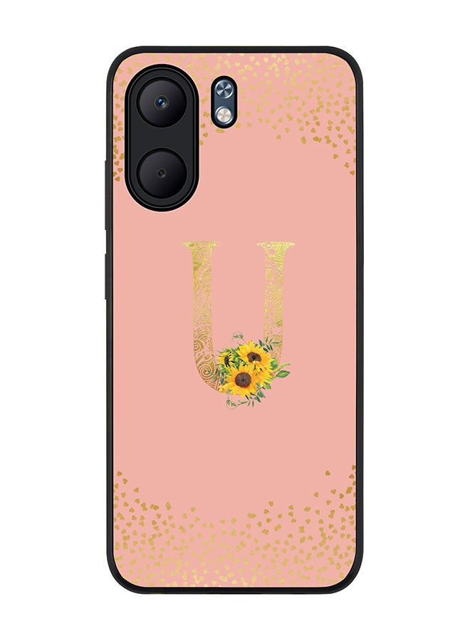 Stylizedd For Oppo A5x 5G / A5x 4G Case,Slim fit Camera Protection, Shockproof Thin Phone cover  - Custom Floral Monogram - U  (Rose Pink )