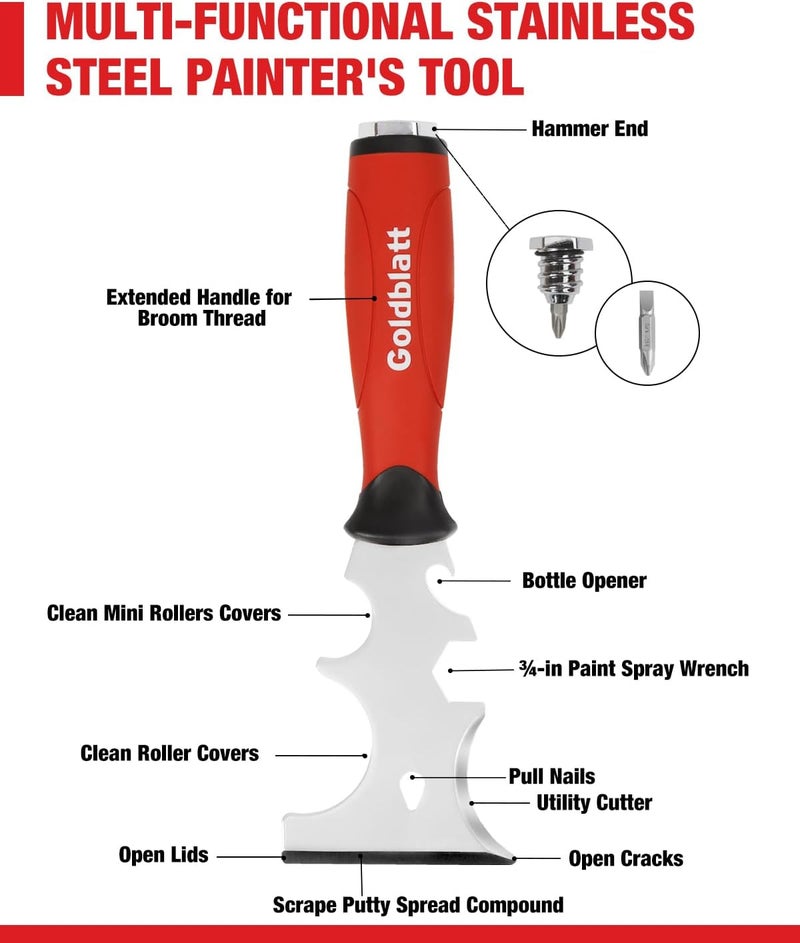 Goldblatt Drywall Hand Tool Kit - 14 in 1, 6 Pieces Stainless Steel Joint Knife, Taping Knives, Paniter Scraper, Mud Pan - Image 2