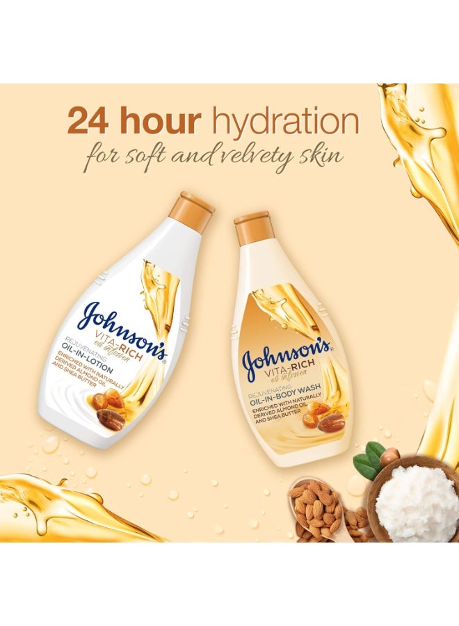 Johnson's Oil-In-Body Wash, Vita-Rich - Rejuvenating,  Nourishes And Softens The Skin For 24-Hour Hydration, Enriched with  almond oil & shea butter, 400ml - Image 2
