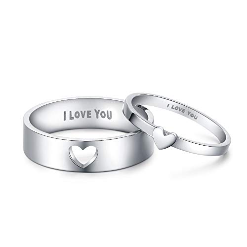 LAVUMO Matching Heart Promise Rings for Couples I Love You Engagement Wedding Ring Band Sets for Him and Her Stainless Steel High Polished Comfort Fit (Men Size 10 & Women Size 7) - Image 3